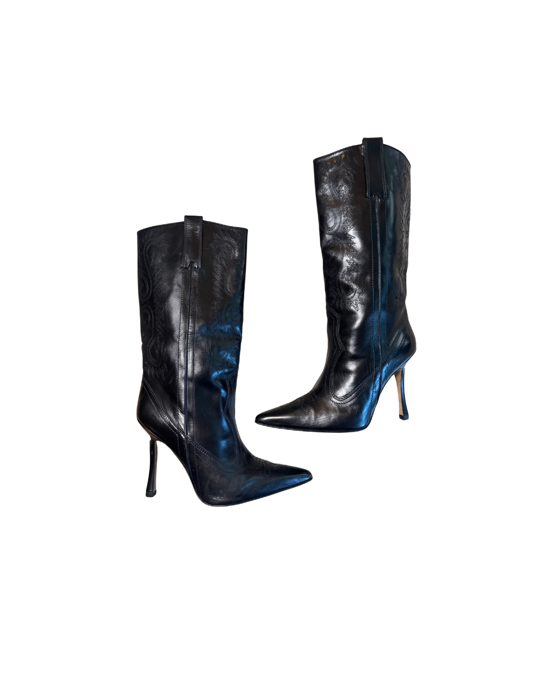 Manolo Blahnik Black Stiletto Cowboy Boots