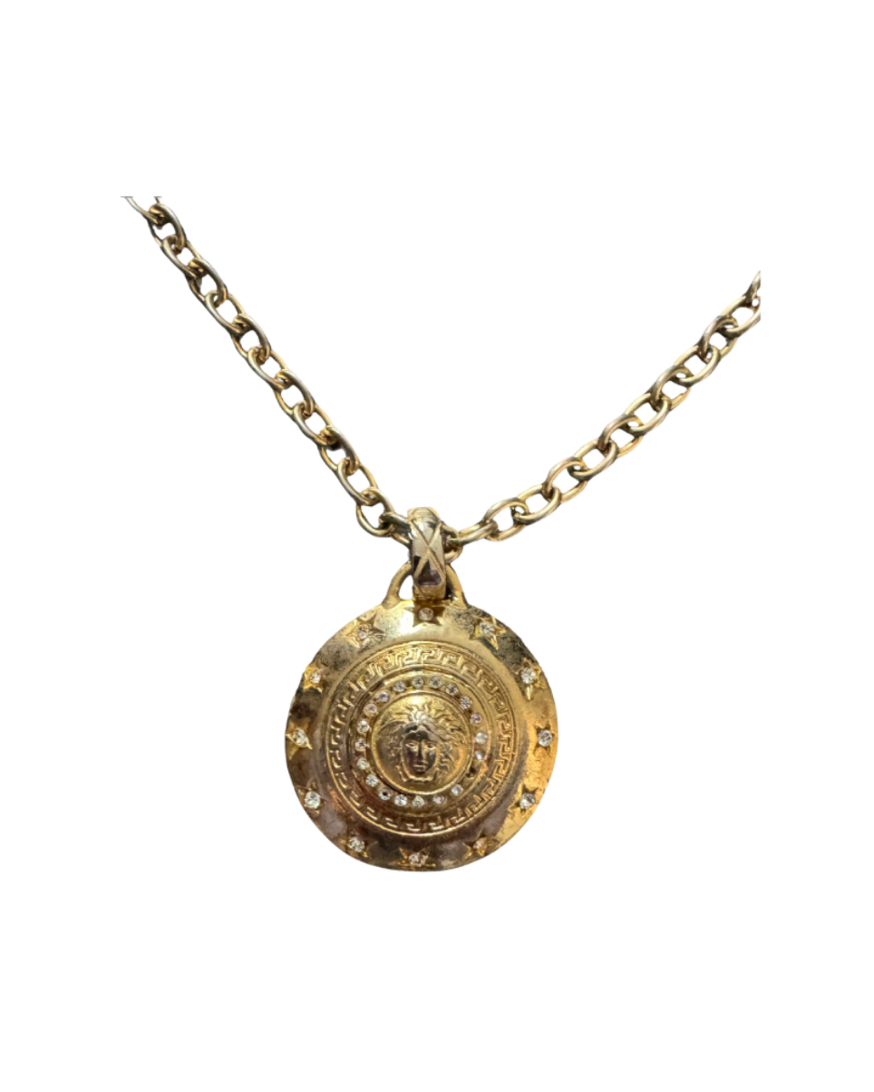 Gianni Versace Gold and Rhinestone Medusa Necklace