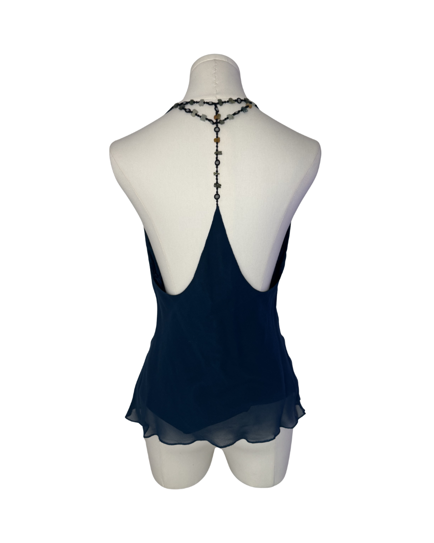 Vintage Teal Beaded Halter Top