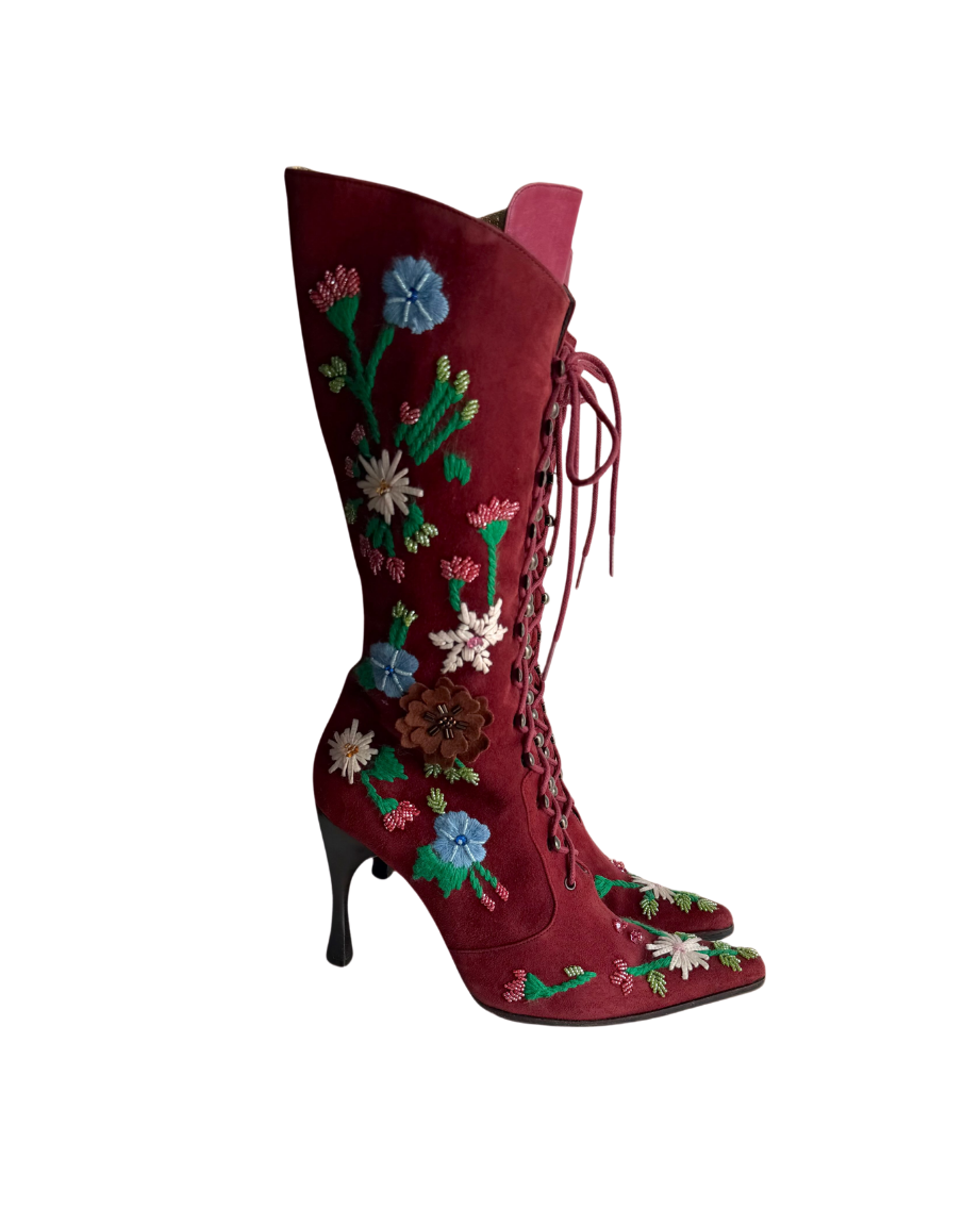 Dolce & Gabbana Suede Beaded Embroidered Boots