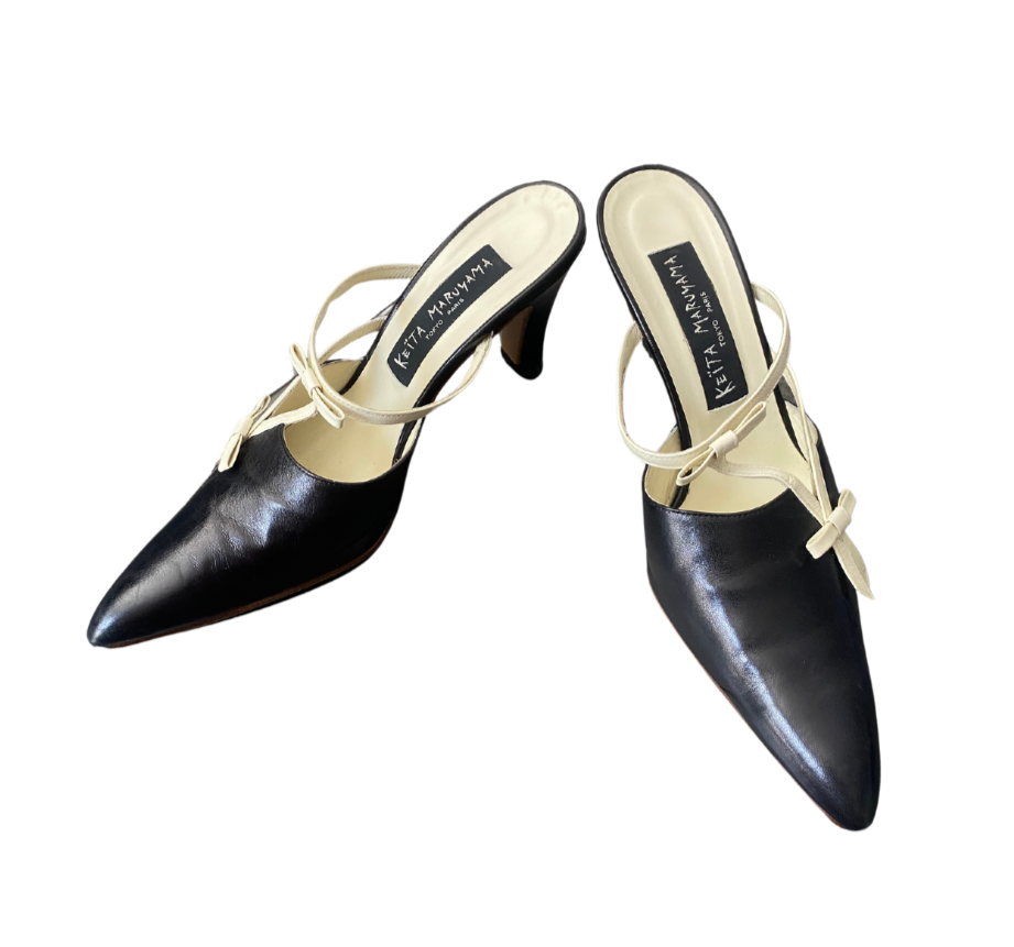 Keita Maruyama Leather Bow Mule Heels