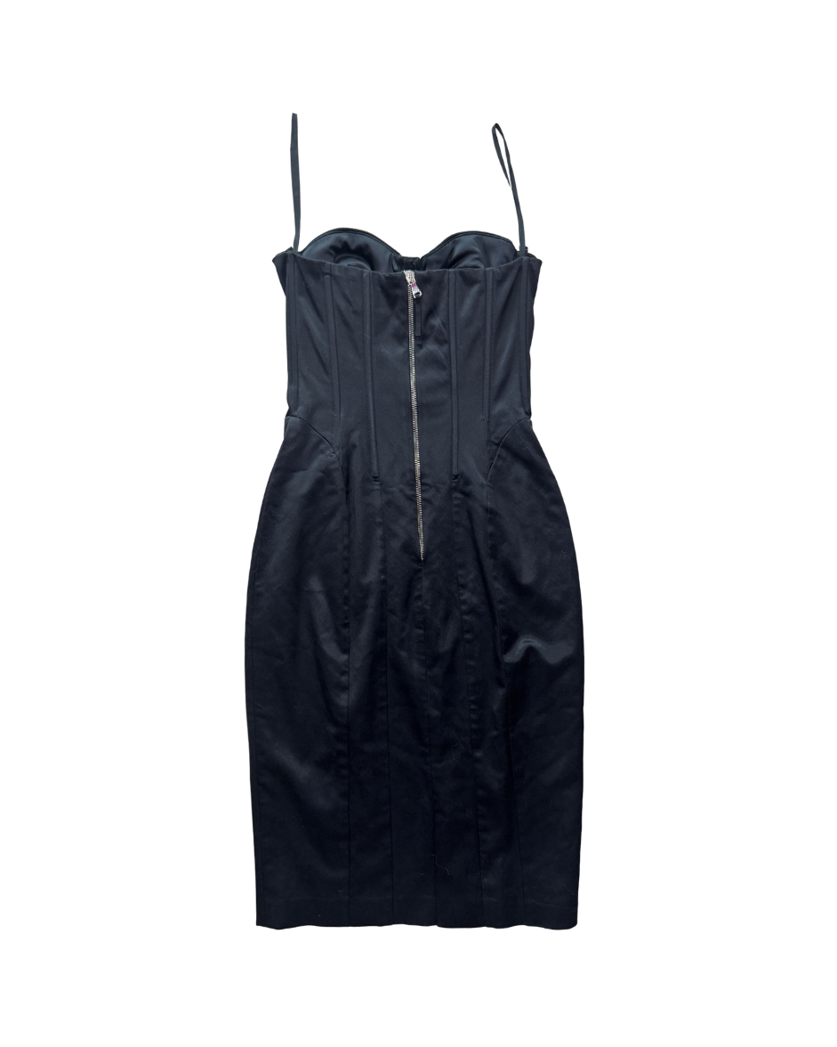 Dolce & Gabbana Black Satin Corset Midi Dress