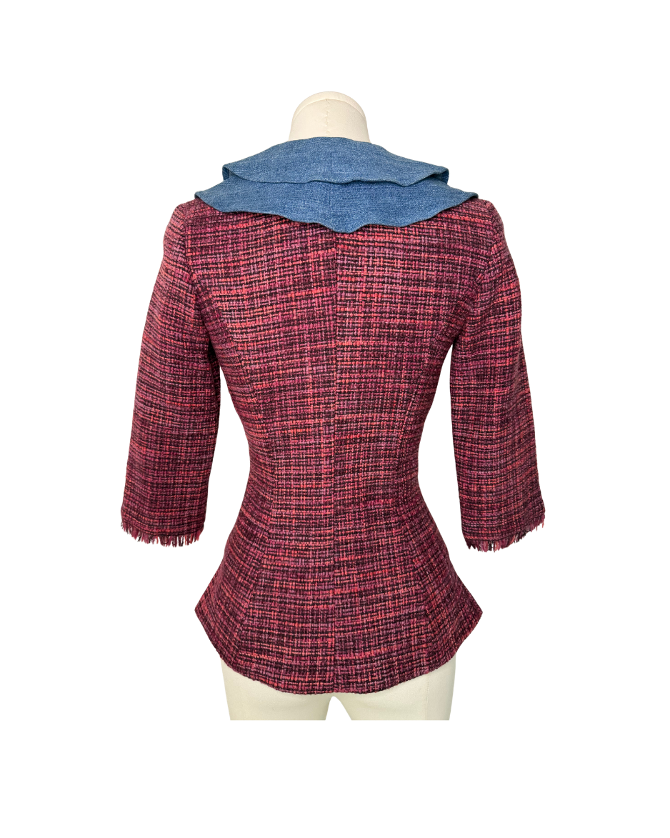 Dolce & Gabbana Tweed ¾ Sleeve Denim Ruffle Top