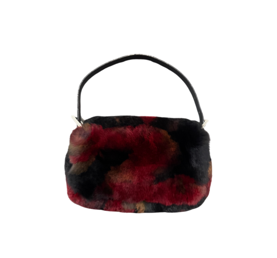 Fendi Red Tie Dye Rabbit Fur Baguette Bag