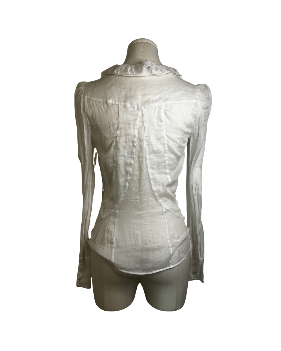 Gucci White Ruffle Button-Up Shirt