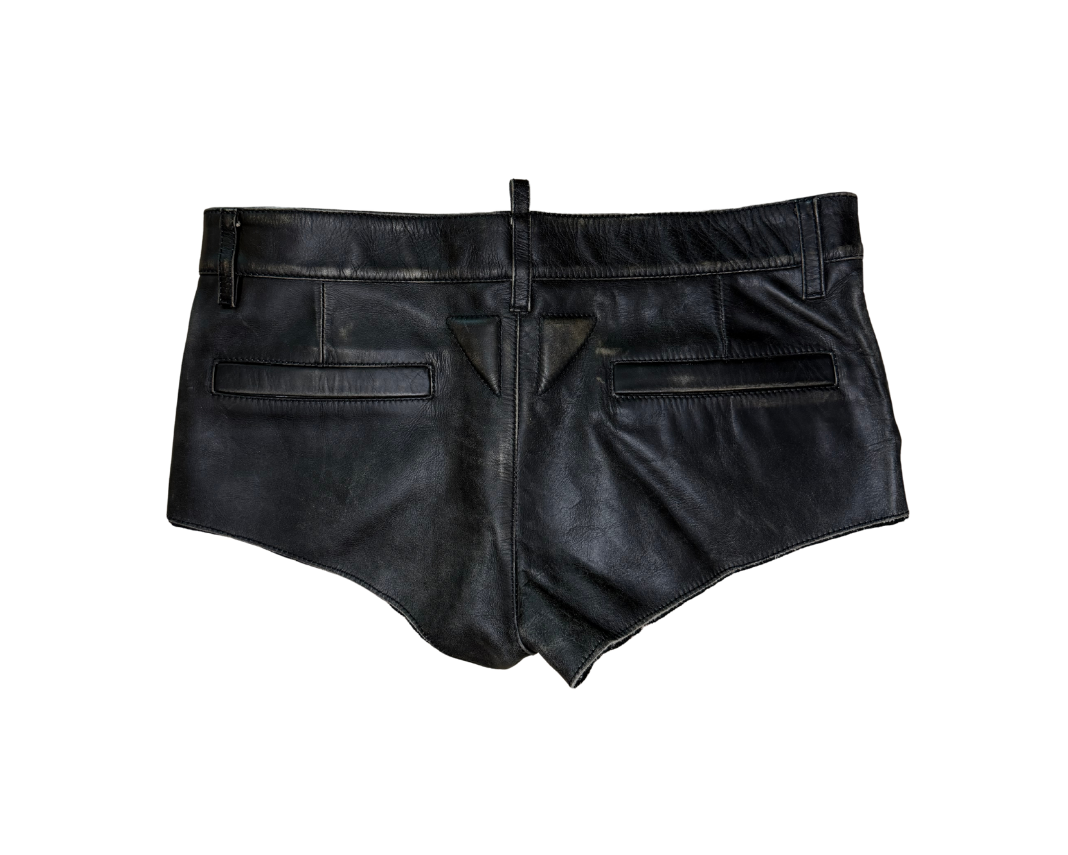 Dsquared² Black Leather Mini Micro Shorts