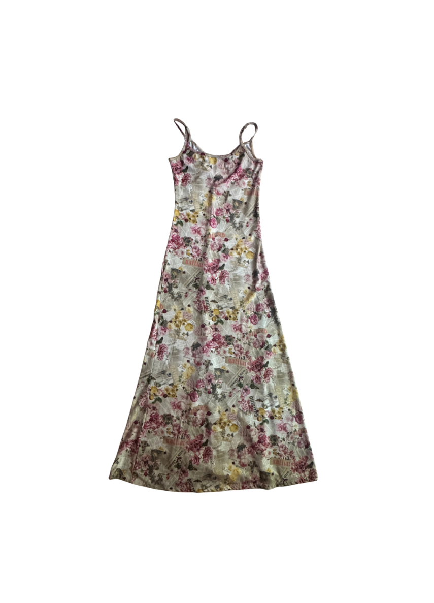 John Galliano Floral Newspaper Print Maxi Dress