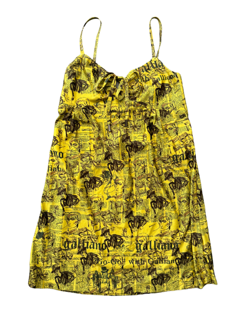 John Galliano Yellow Newspaper Print Mini Dress