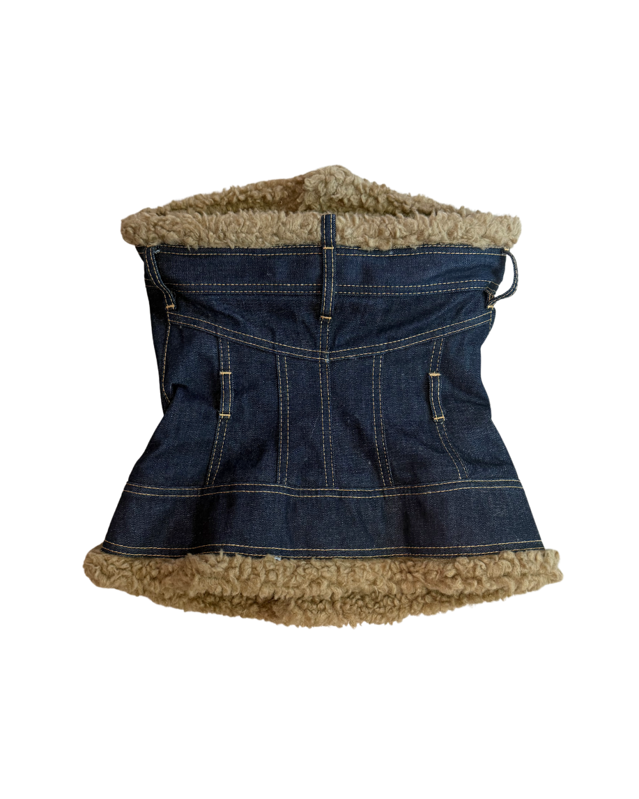 Dsquared² Fur Lined Denim Bustier Top