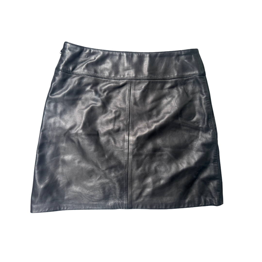 Dolce & Gabbana Black Leather Midi Skirt