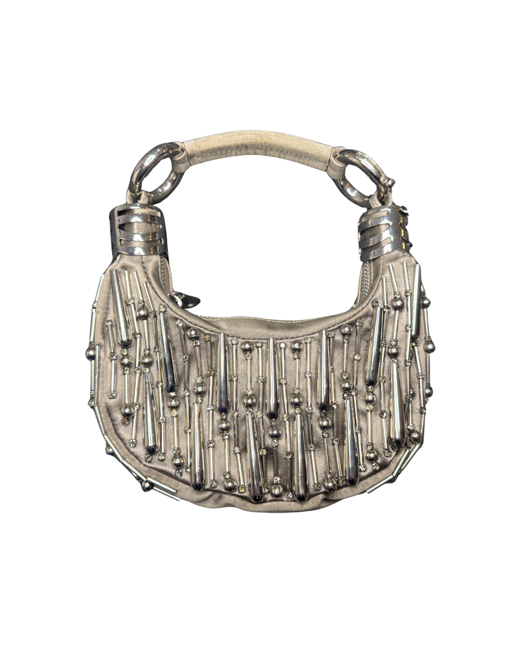 Chloé Grey Satin Silver Beaded Bracelet Bag