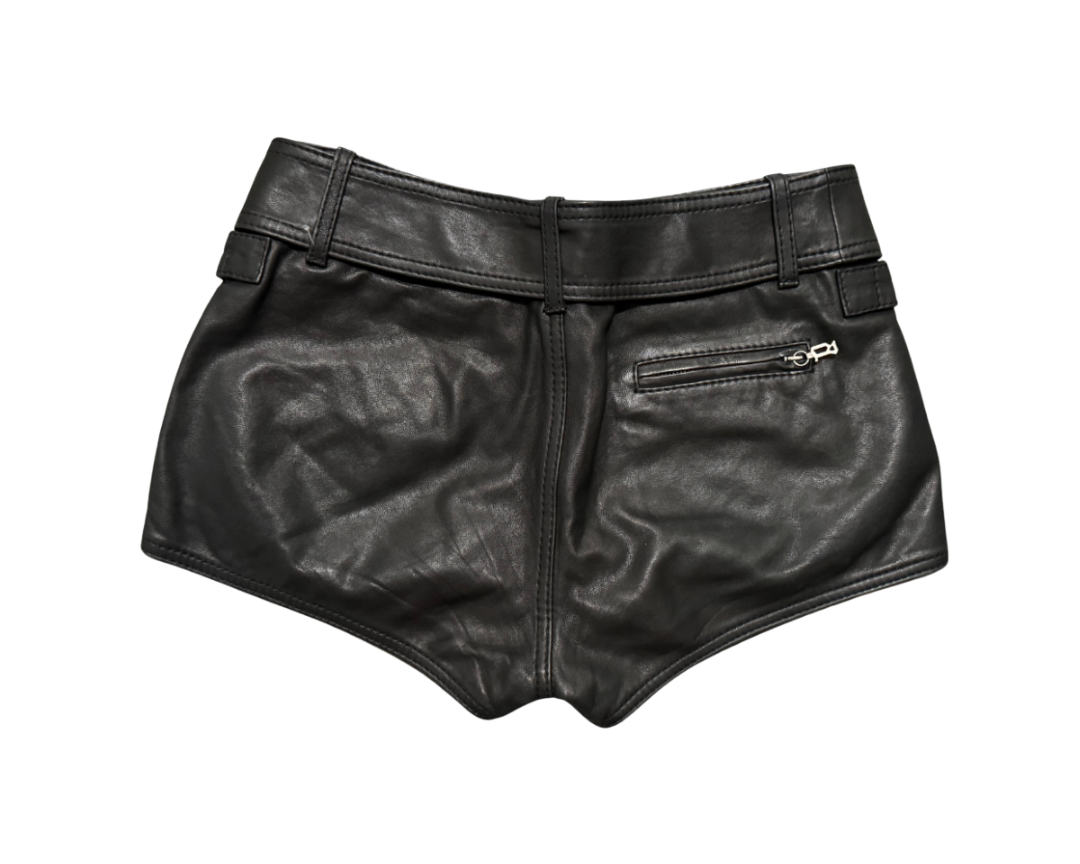 John Galliano Black Leather Mini Shorts