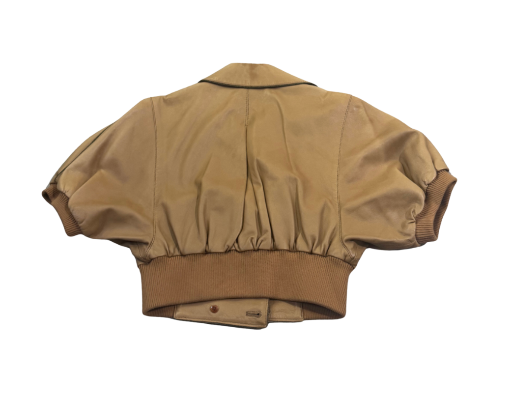 Dolce & Gabbana Tan Cropped Short Sleeve Leather Bomber Jacket