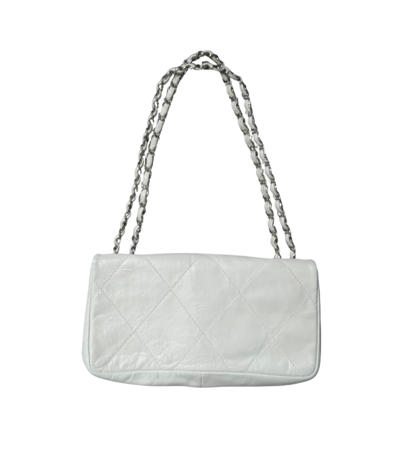 Chanel by Karl Lagerfeld White/Cream Leather Logo Flap Bag