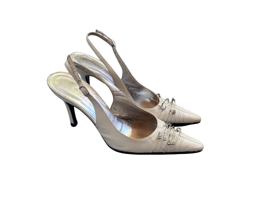 Dolce & Gabbana White Safety Pin Slingback Heels