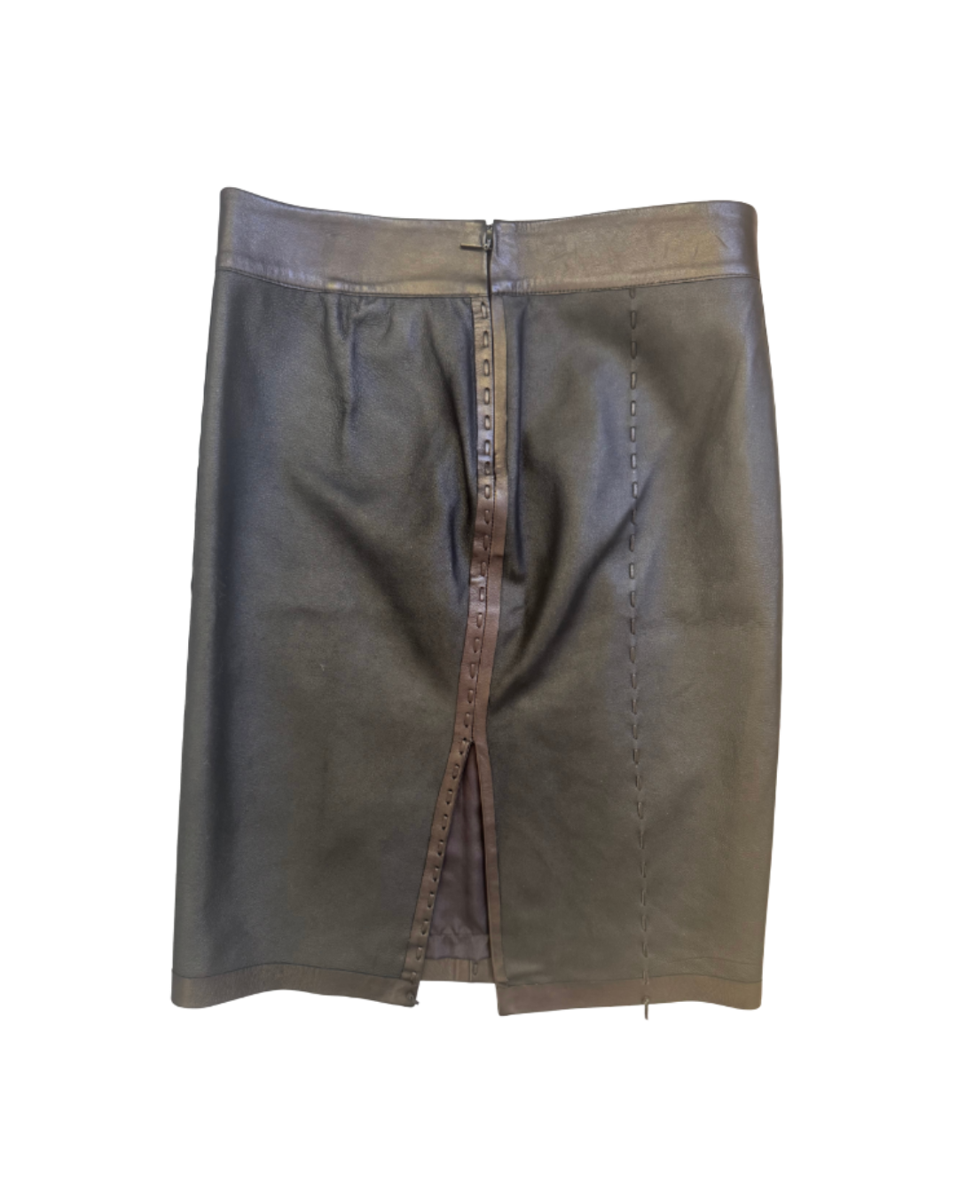 Gucci Brown Leather Midi Skirt