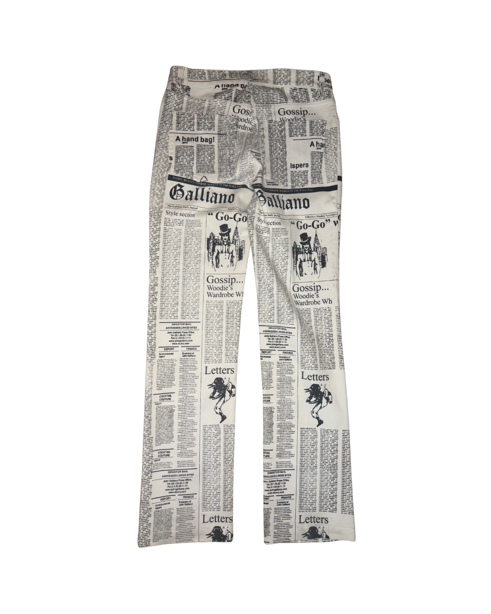 John Galliano White Newspaper Print Jeans