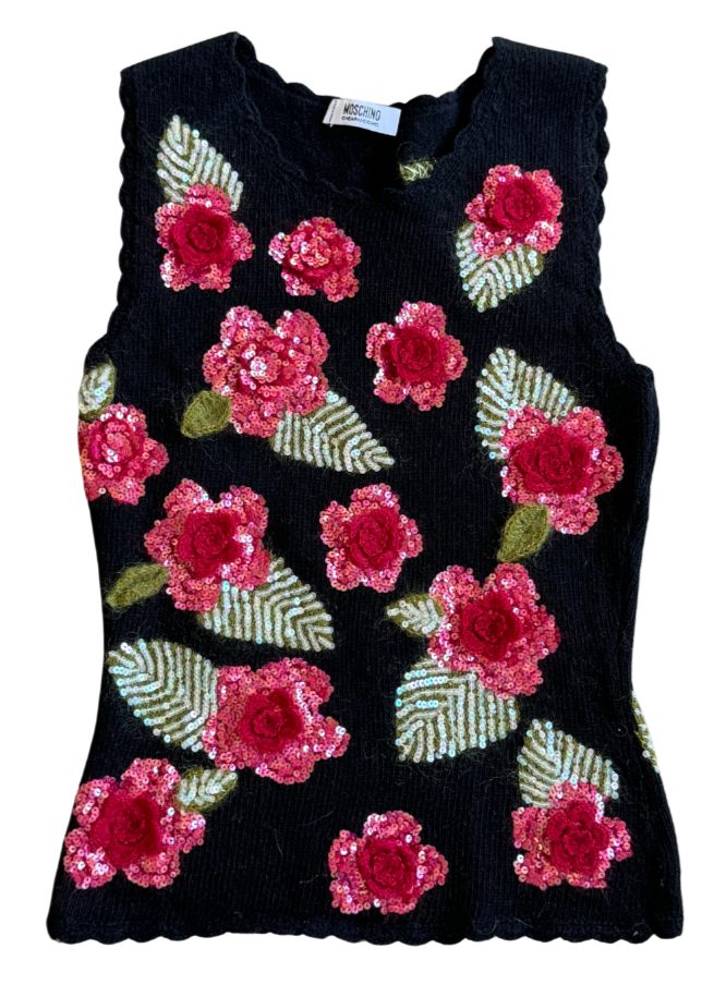 Moschino Chic & Cheap Sequin Flower Wool Vest