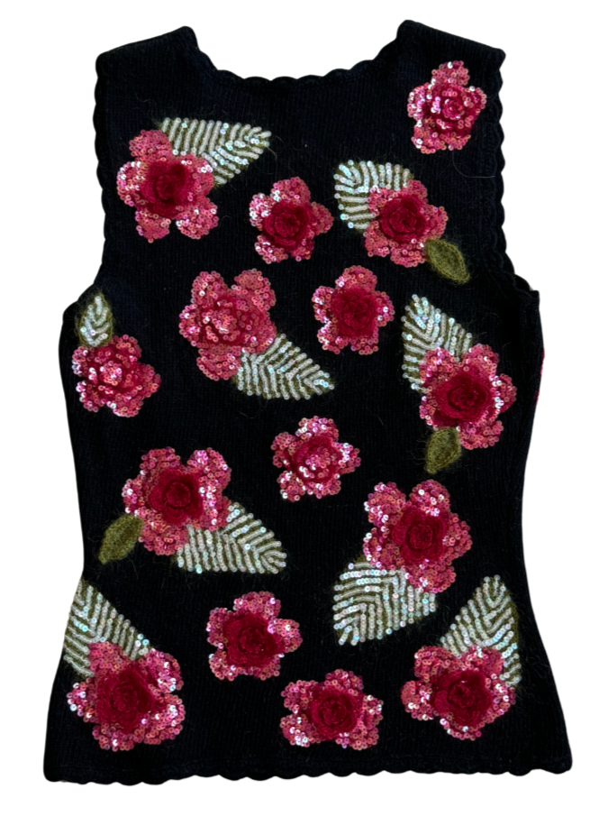 Moschino Chic & Cheap Sequin Flower Wool Vest