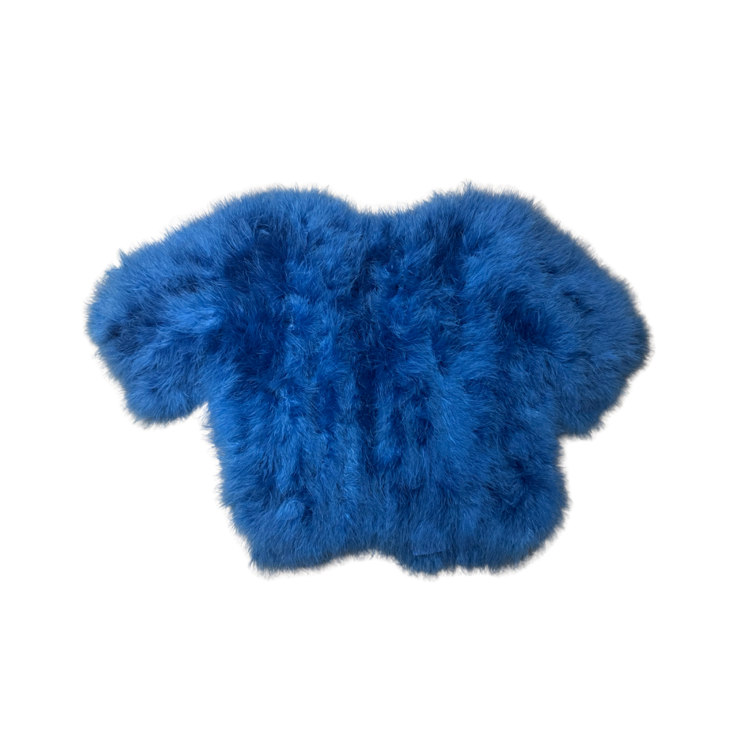 Sonia Rykiel Blue Marabou Feather Short Sleeve Jacket