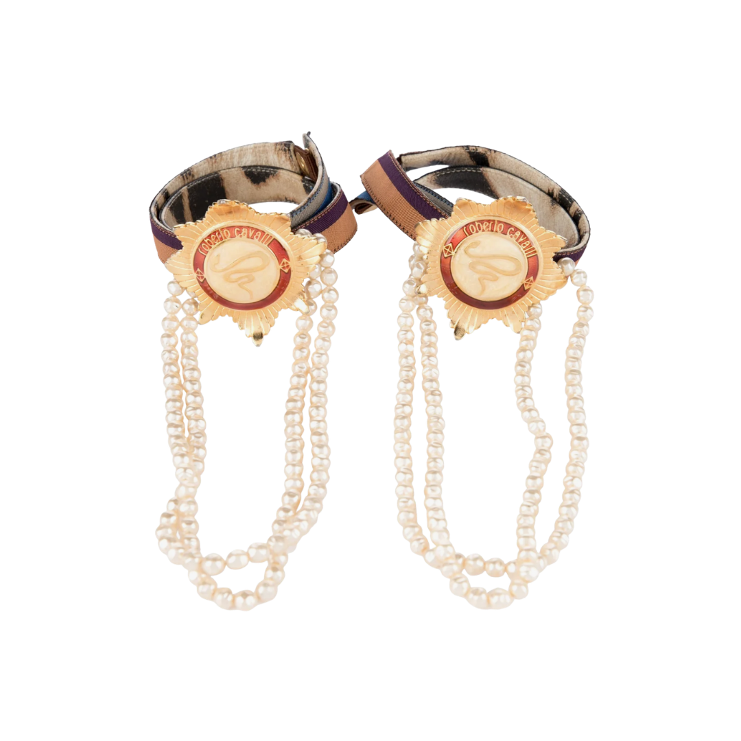 Roberto Cavalli Medallion Heels with Detachable Pearl Ankle Straps
