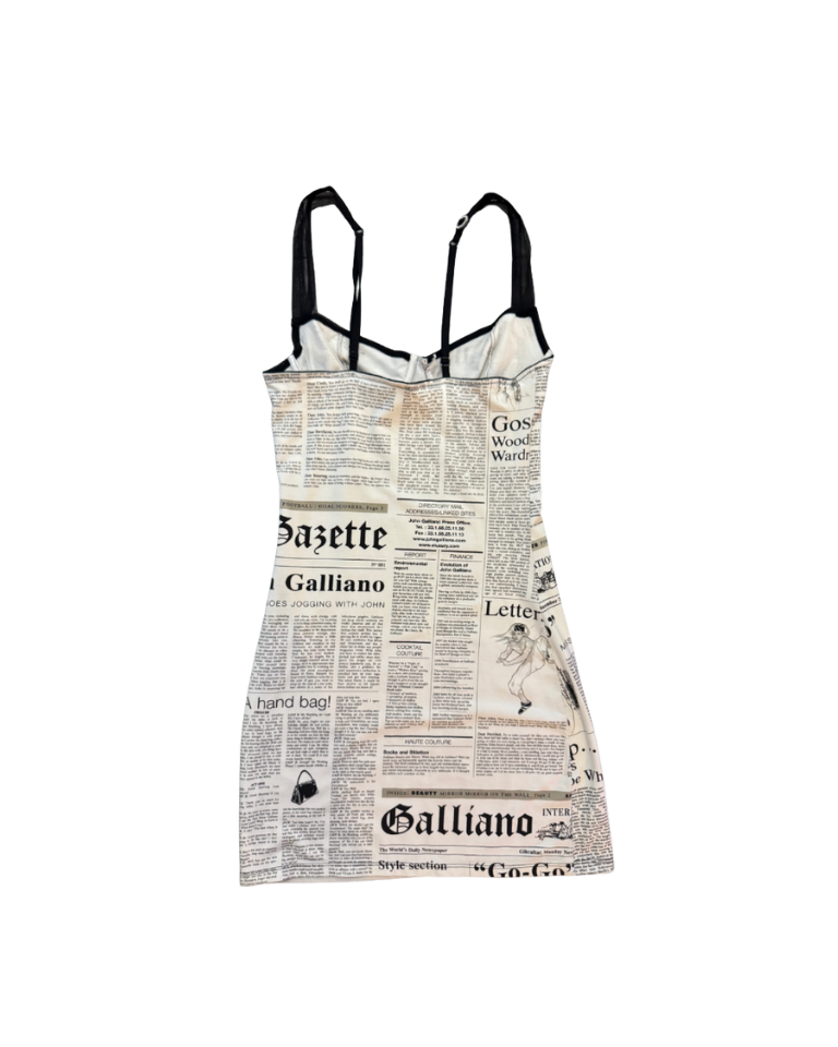 John Galliano White Newspaper Print Mini Dress