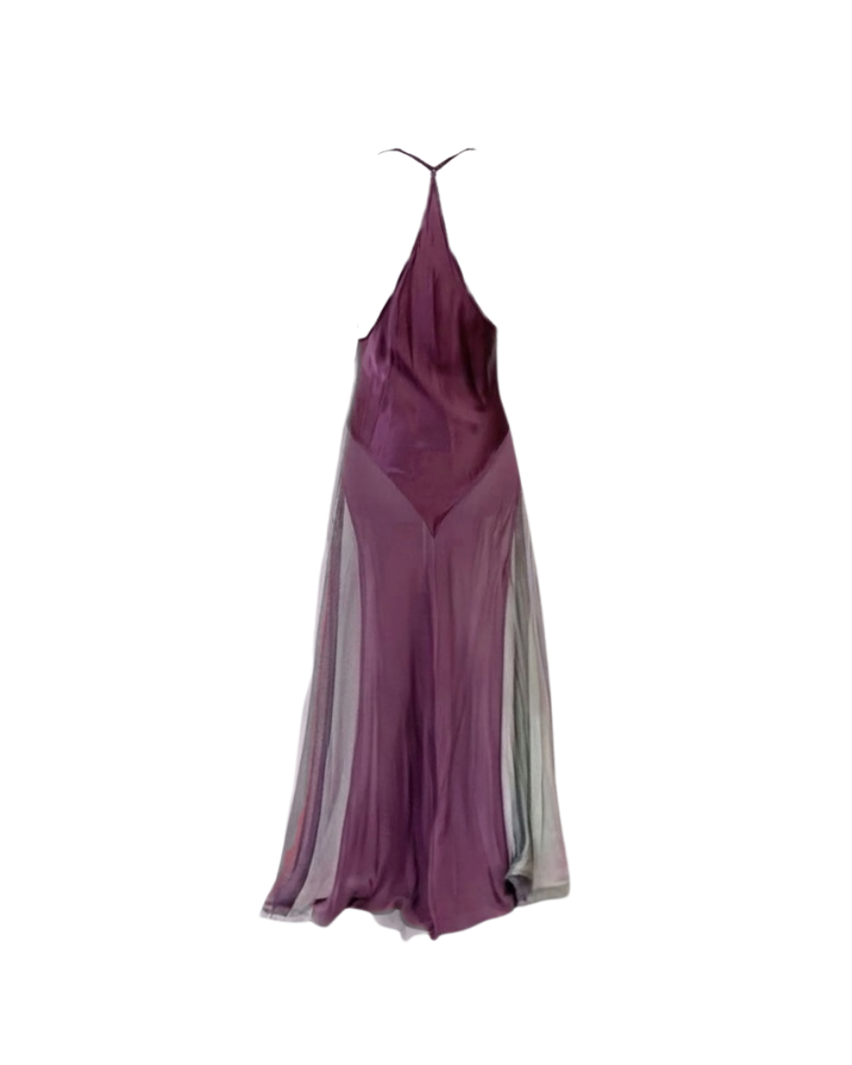 Victoria’s Secret Purple Silk Sheer Halter Slip Gown