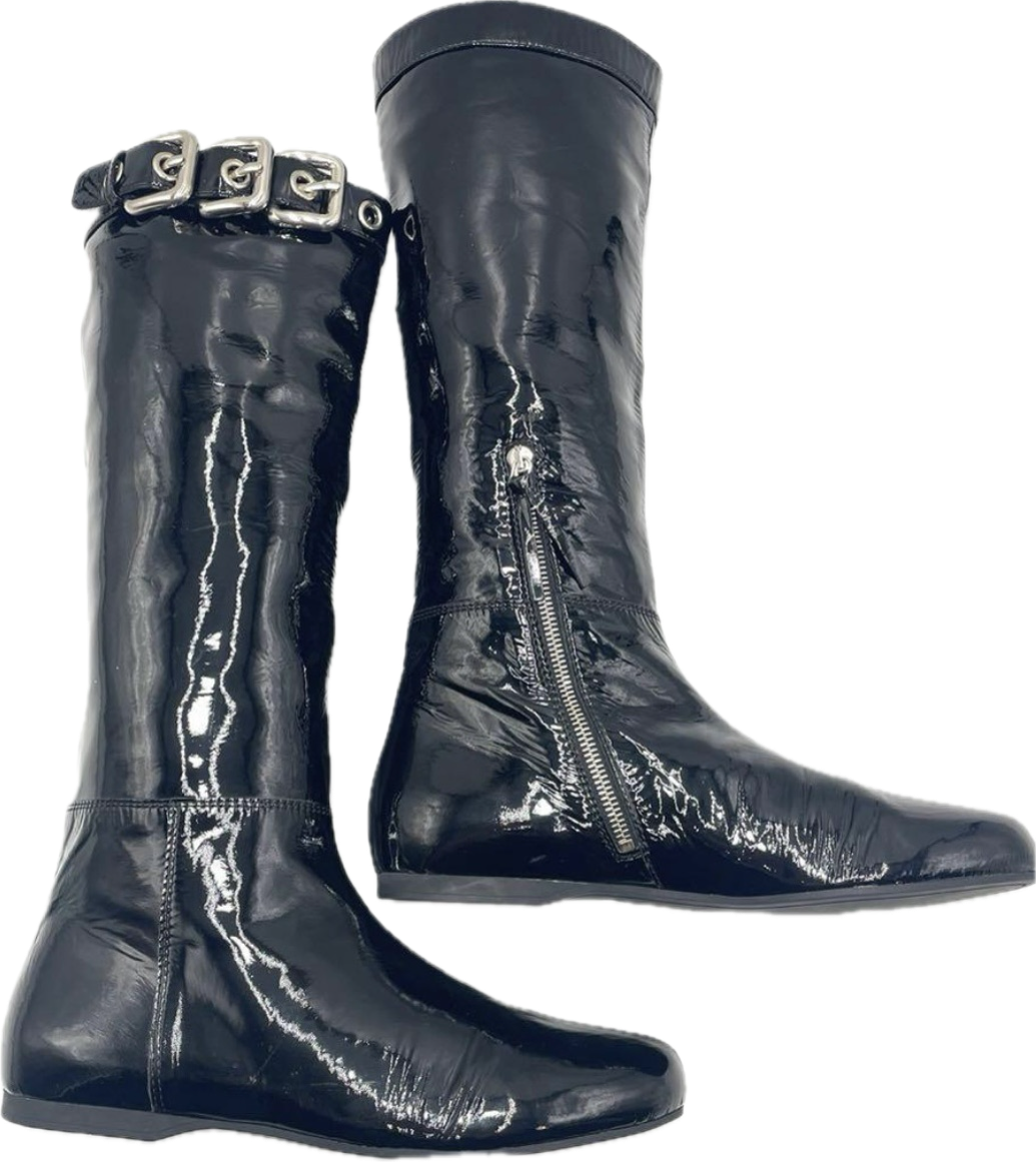Miu Miu Patent Leather Buckle Boots
