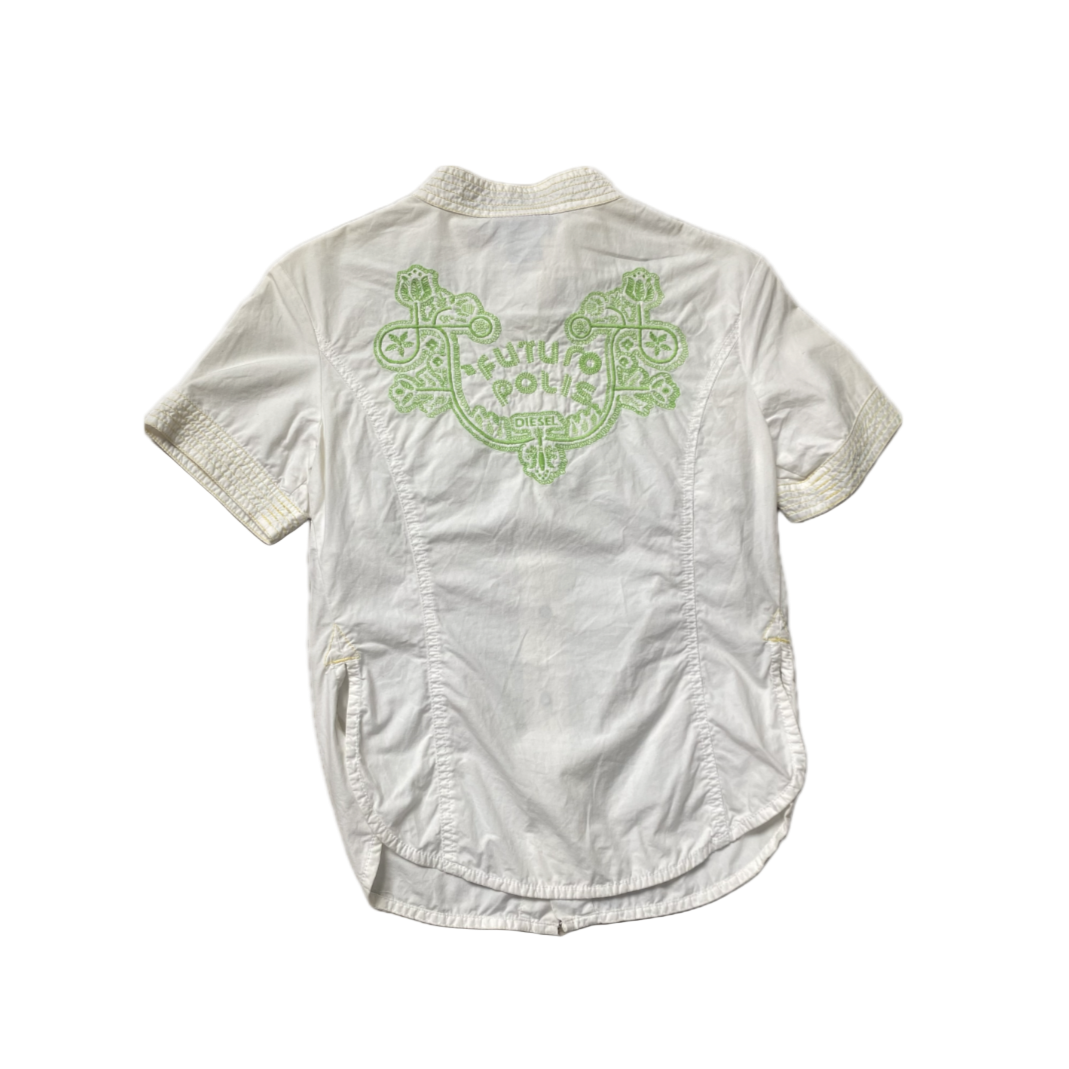 Diesel White Embroidered Buckle Top