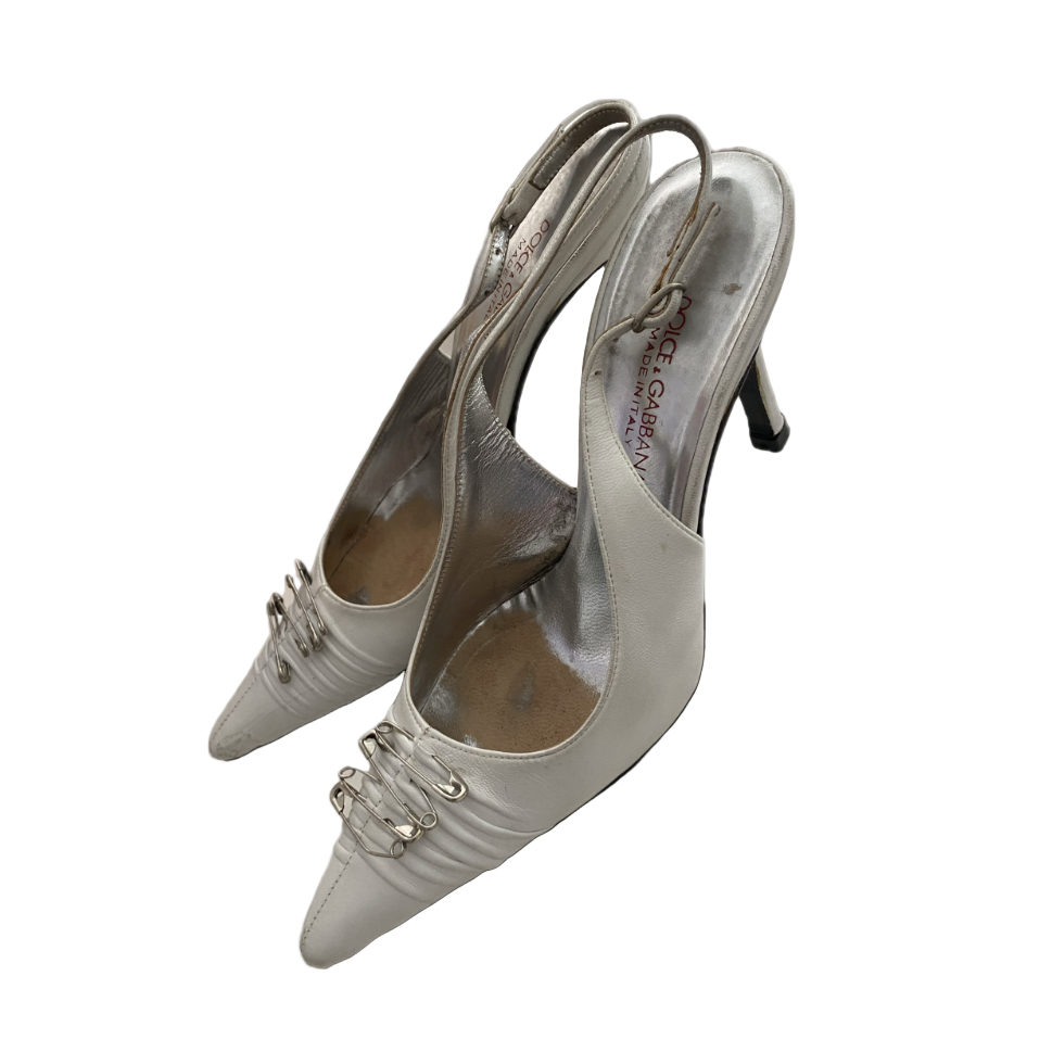 Dolce & Gabbana White Safety Pin Slingback Heels