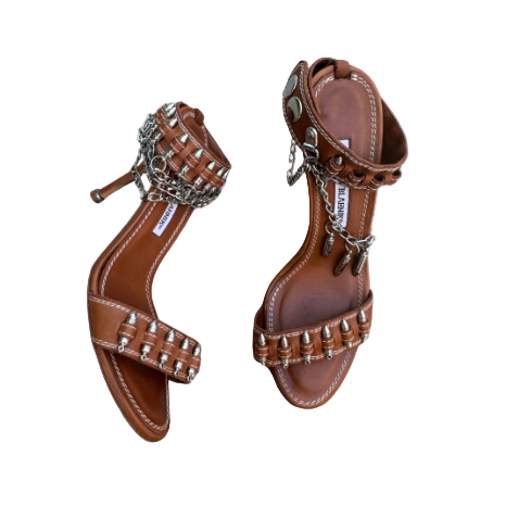 Manolo Blahnik Leather & Metal Bullet Sandal Heels