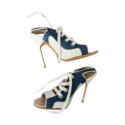 Manolo Blahnik Open Toe Denim Sneaker Mule Heels