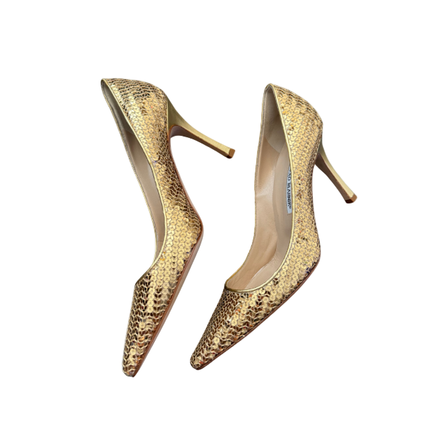 Manolo Blahnik Gold Sequin Pumps