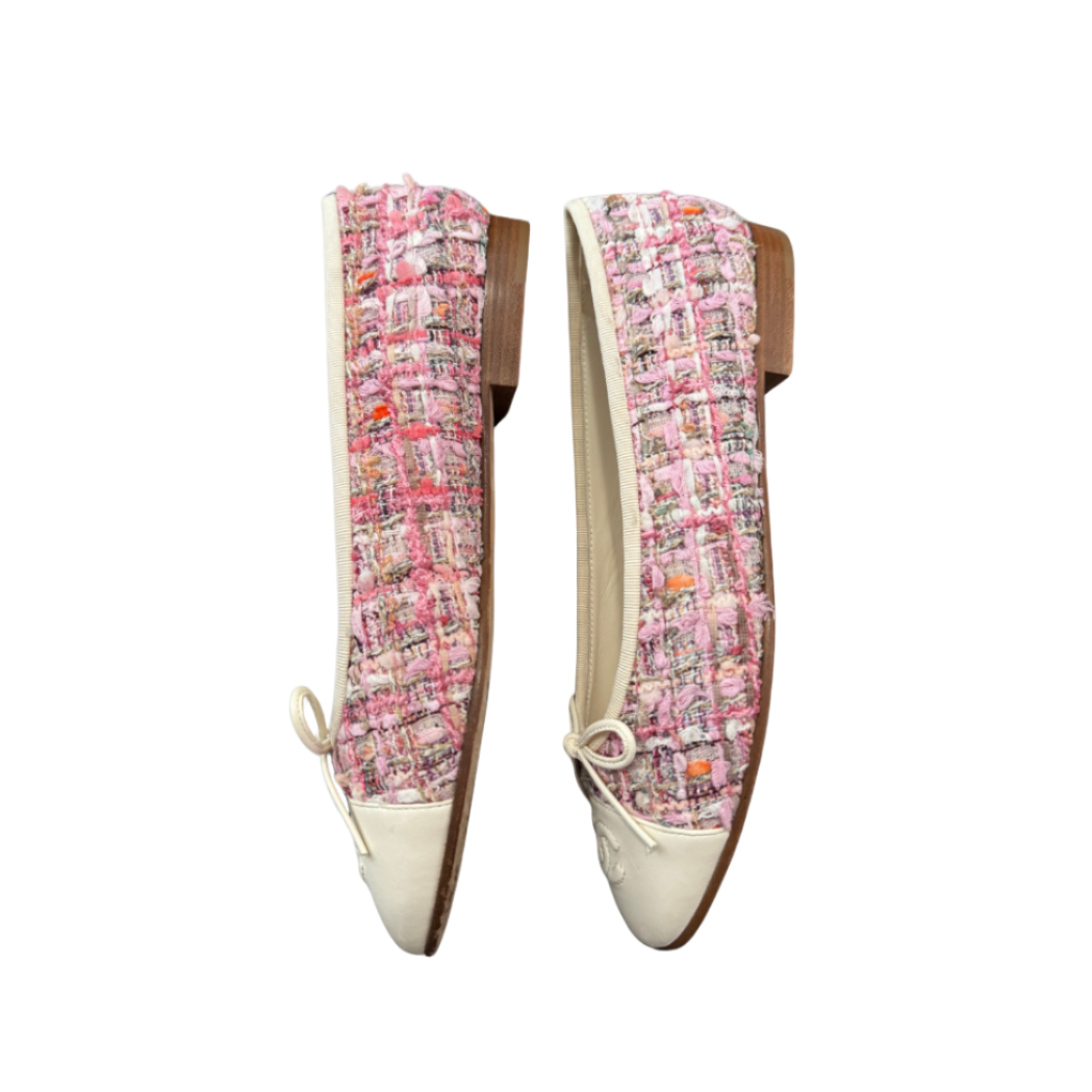 Chanel Pink Tweed Ballet Flats