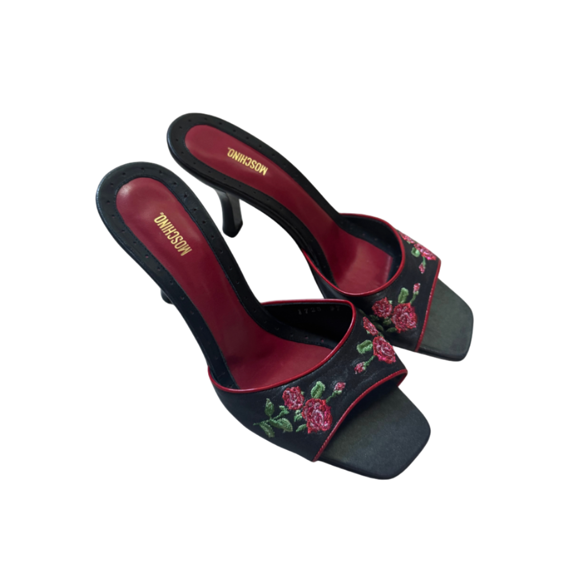 Moschino Embroidered Rose Mule Heels