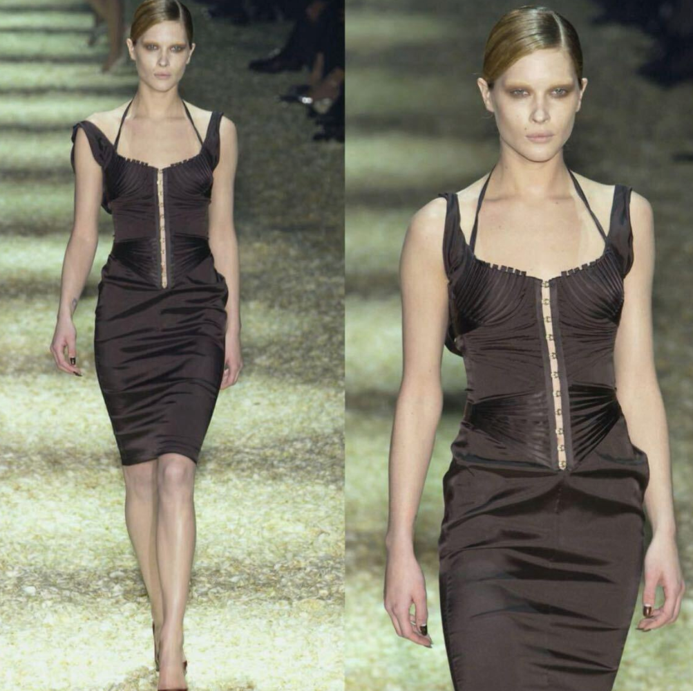 Gucci by Tom Ford Chocolate Brown Silk Corset Dress