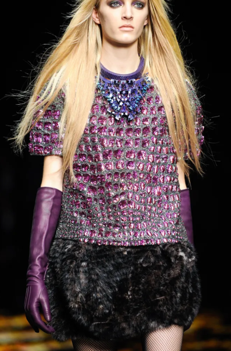 Roberto Cavalli Purple Snakeskin Statement Necklace