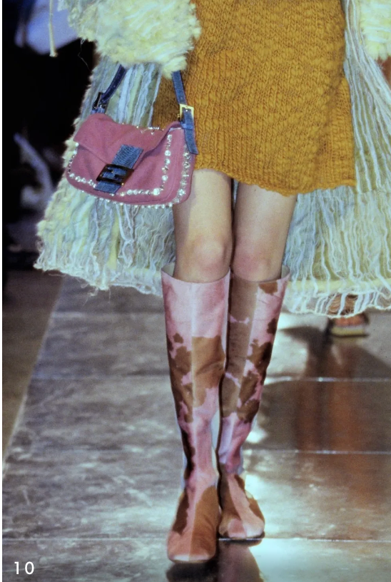 Fendi Pink/Brown Pony Hair Baguette Bag