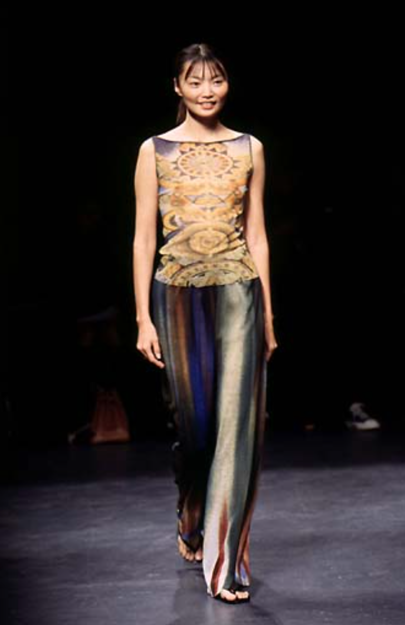 Vivienne Tam Peacock Birds Batik Powernet Maxi Dress