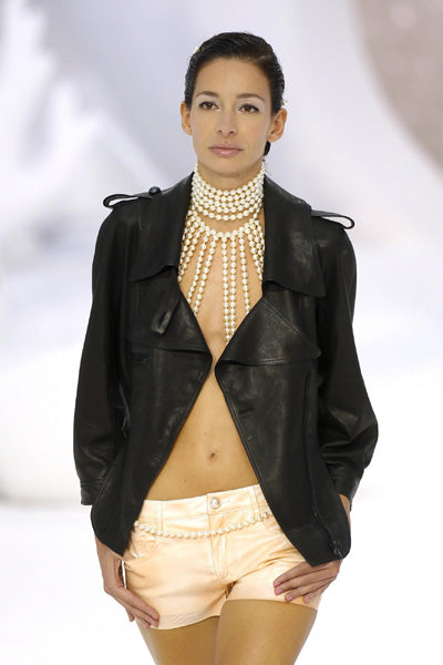 Chanel Black Asymmetrical Backless Leather Tie Jacket
