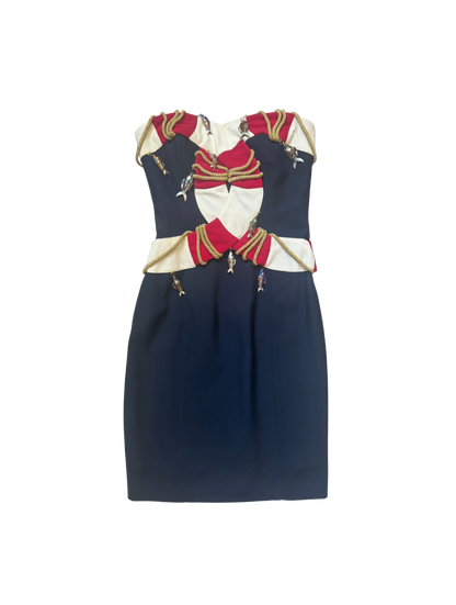 Moschino Couture "Cruise Me Baby" Navy Gabardine Life Preserver and Fish Dress