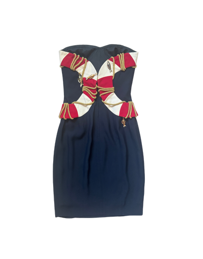 Moschino Couture "Cruise Me Baby" Navy Gabardine Life Preserver and Fish Dress