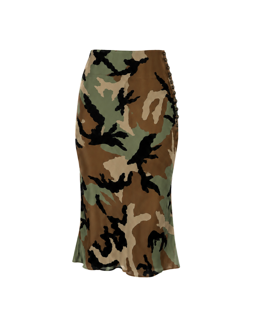 Christian Dior Camouflage Print Silk Midi Skirt