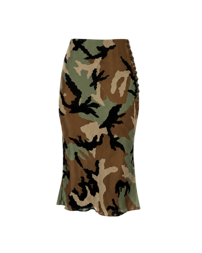 Christian Dior Camouflage Print Silk Midi Skirt