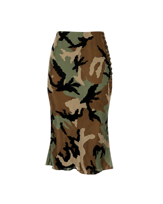 Christian Dior Camouflage Print Silk Midi Skirt