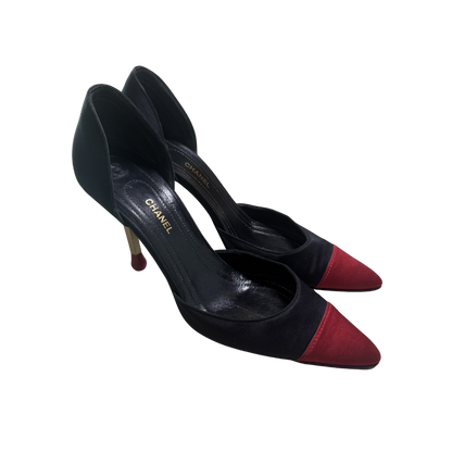 Chanel Red Satin D’Orsay Matchstick Pumps