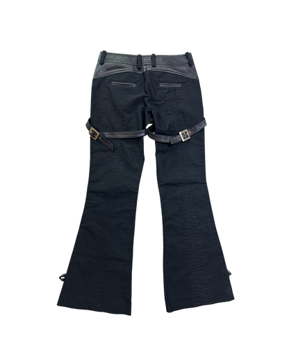 Versace Black Leather Detailed Trouser Pants