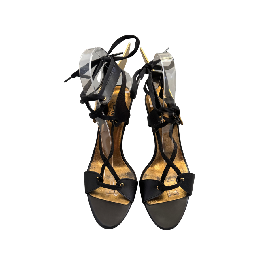 Dolce & Gabbana Gold Metal Winged Lace Up Heels