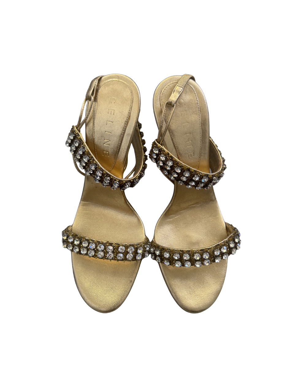 Celine Gold Rhinestone Sandal Heels