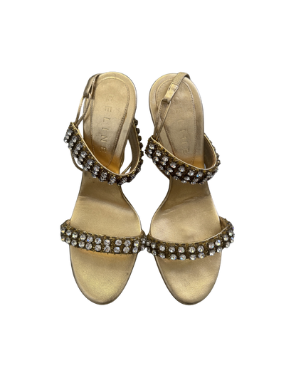 Celine Gold Rhinestone Sandal Heels